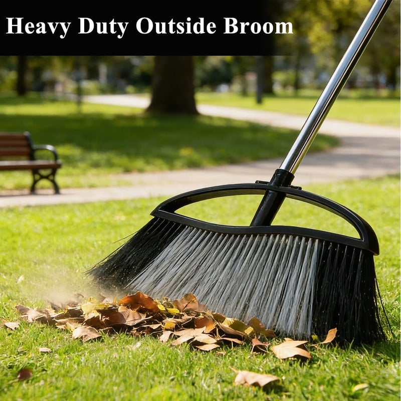 MuLing Heavy Duty Outdooor Broom - 15.7" Wide Broom with Long Adjustable Handle & Stiff Bristles for Patio, Garage, Yard, Garden (Black) - Image 5